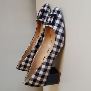 Crown & Ivy Beckie Navy and White Buffalo Plaid Chunky Heels, 8.5M
